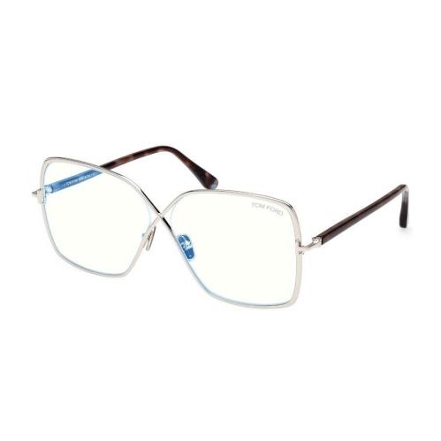 Tom Ford FT5841-B 016 Shiny Palladium/blue Block Butterfly Women`s Eyeglasses