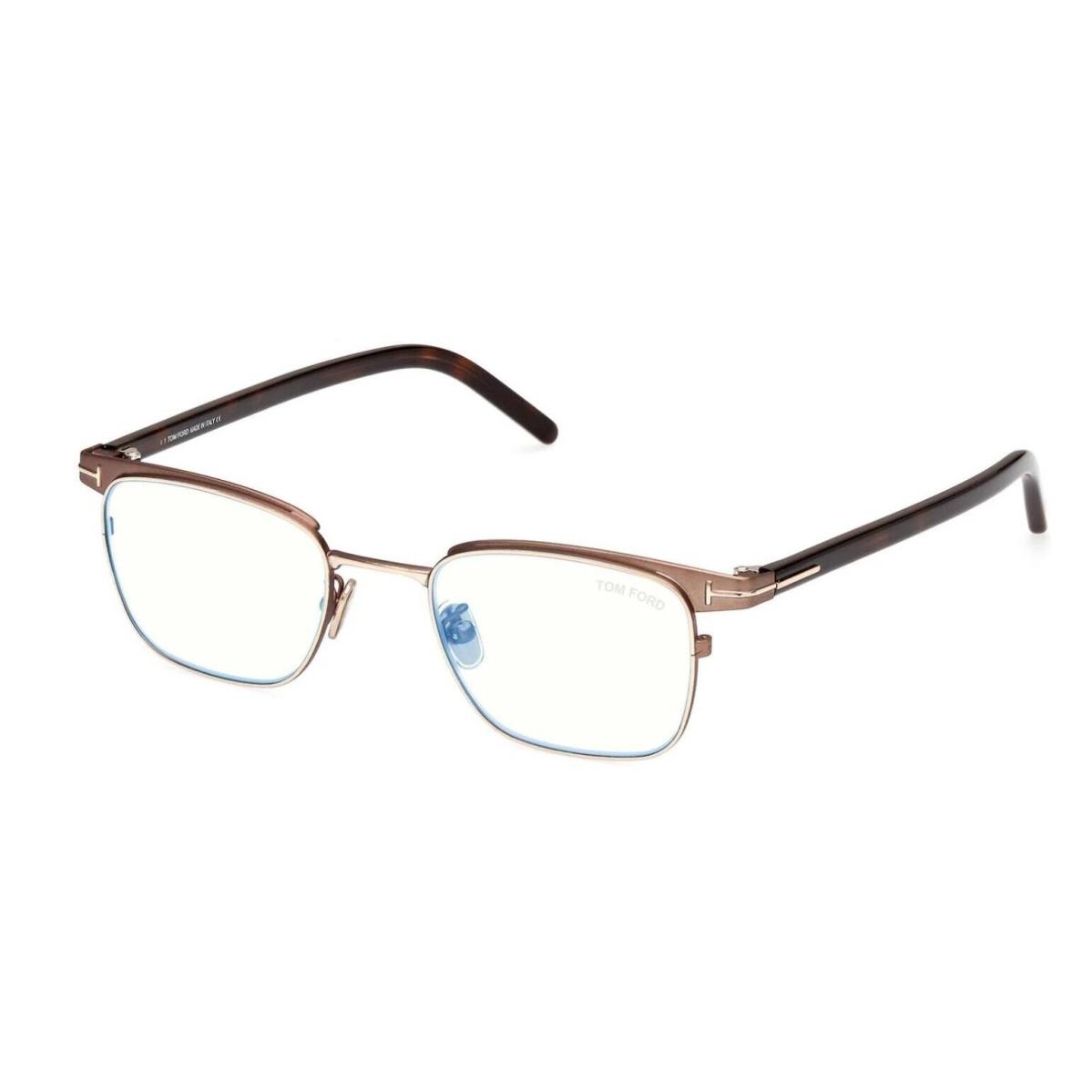 Tom Ford FT5854-D-B 048 Shiny Dark Brown/blue Block Browline Eyeglasses