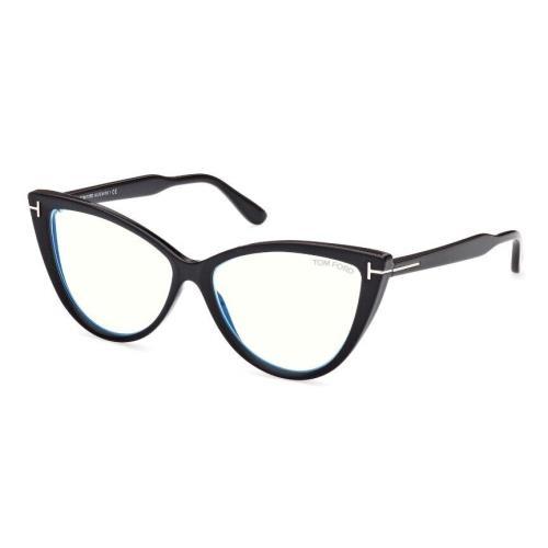 Tom Ford FT5843-B 005 Matte Black/blue Block Cat-eye Women`s Eyeglasses