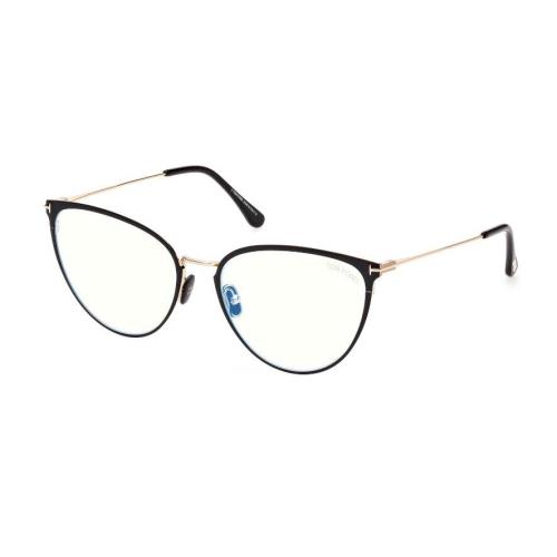 Tom Ford FT5840-B 001 Shiny Black/blue Block Cat-eye Women`s Eyeglasses