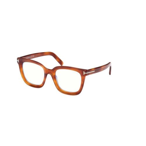 Tom Ford FT5880-B 053 Shiny Transparent Amber/ Blue Block Women`s Eyeglasses