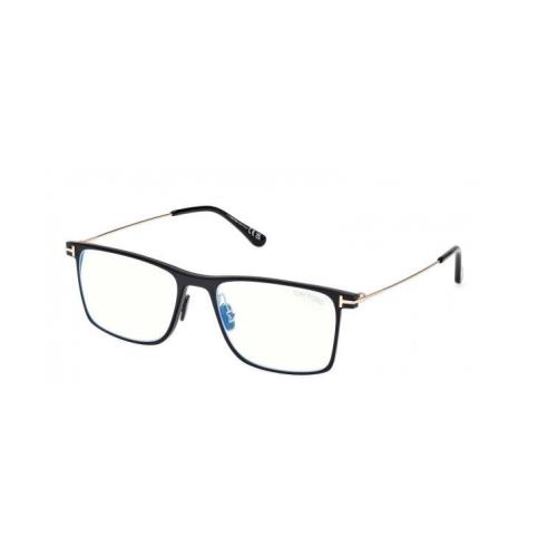 Tom Ford FT5865-B 002 Matte Black/blue Block Square Men`s Eyeglasses