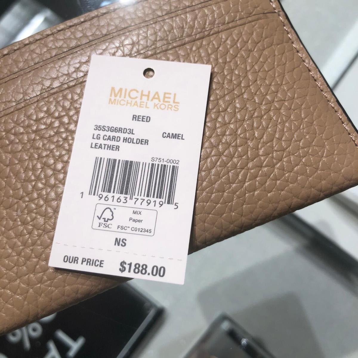 Michael Kors Reed Large Card Holder Wallet MK Signature Logo Camel Leather