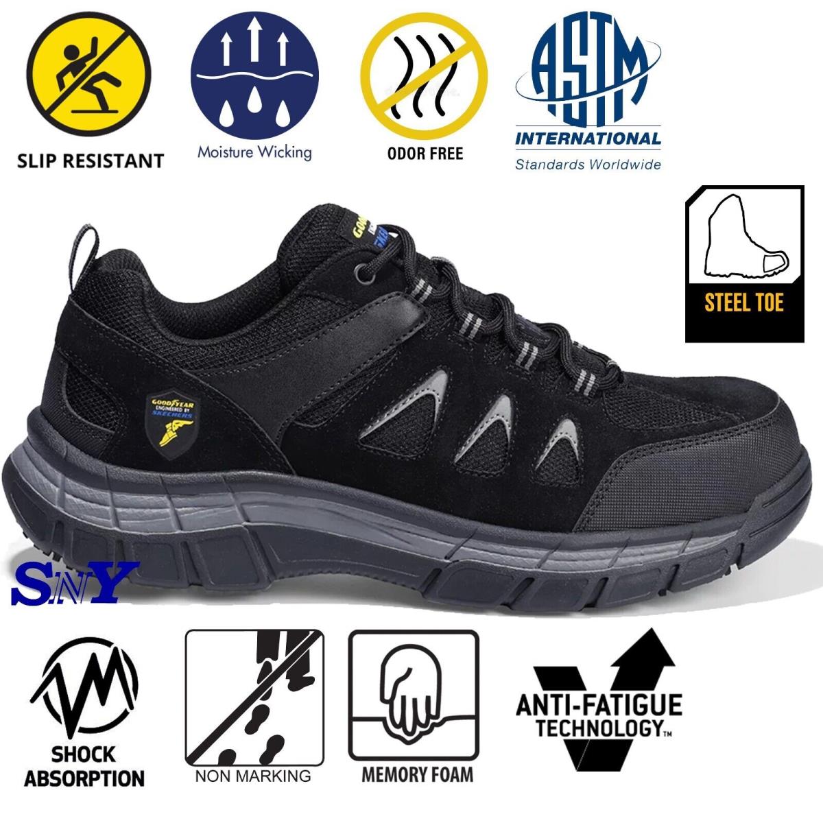 Skechers Goodyear Steel Toe Men`s Slip-resistant Service Work Shoes Astm Rated