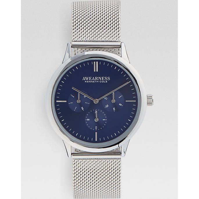 Awearness Kenneth Cole Men`s Silver Blue Metal Link Band Watch