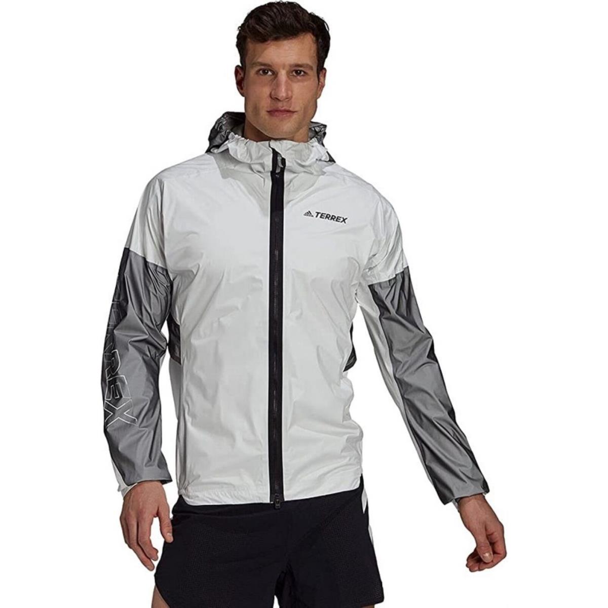 Adidas Men`s Terrex Agravic Pro Trail Running Rain Jacket White/black