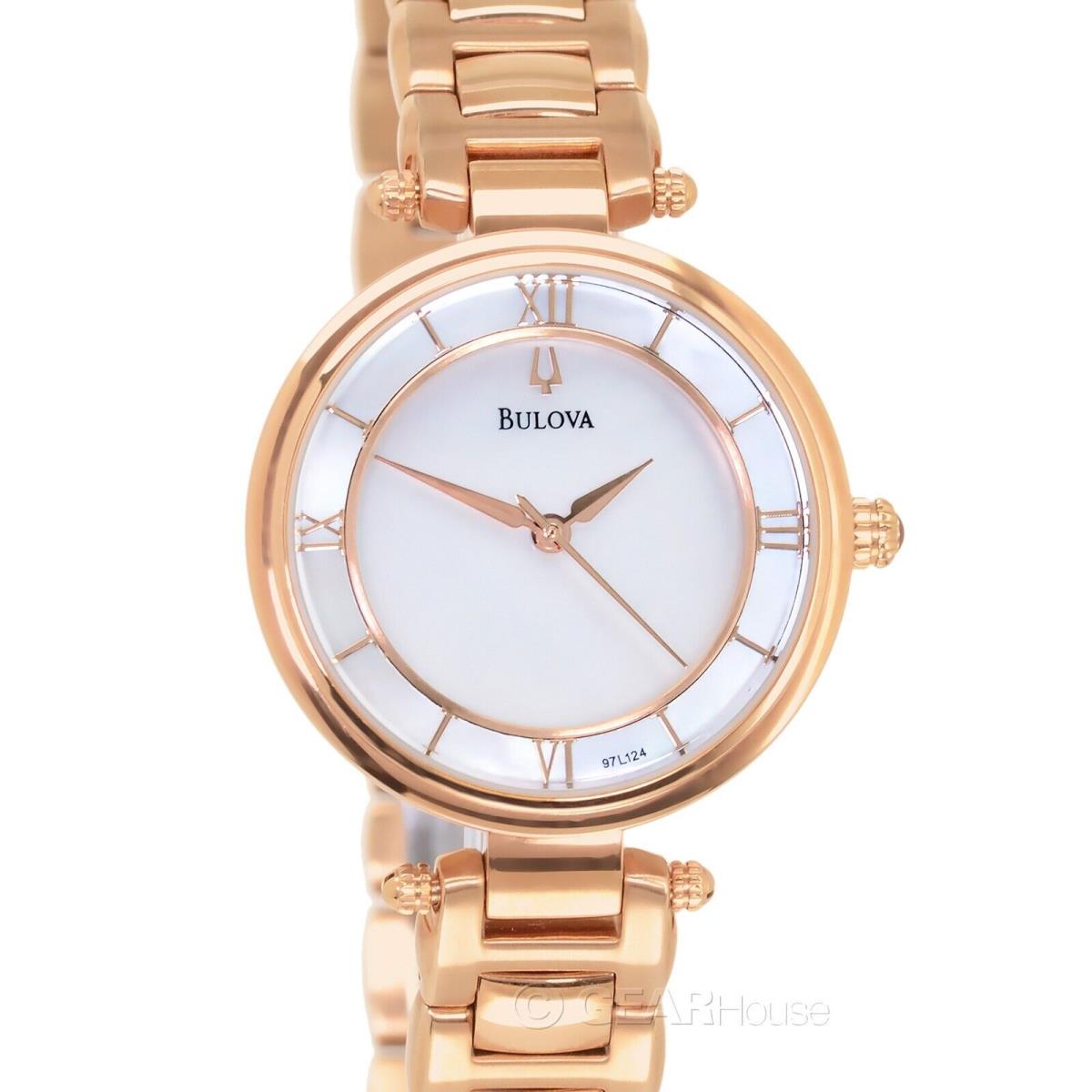 Bulova Womens Thin Profile Dress Watch Mop Dial Rose Gold Stainless Steel Band