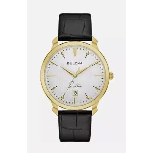 Bulova 97B204 Men`s Frank Sinatra Classic Gold Tone Watch Black Leather Band