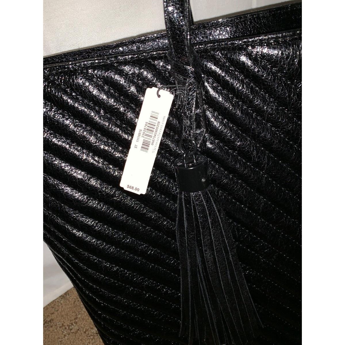 Victoria`s Secret Black Quilt Metallic Crackle Tote Bag