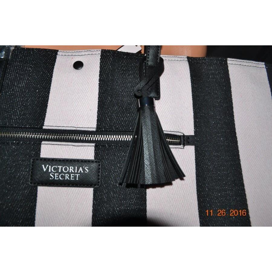 Victorias Secret Get Away Large Striped Canvas Tassel Tote Bag Shopper Purse