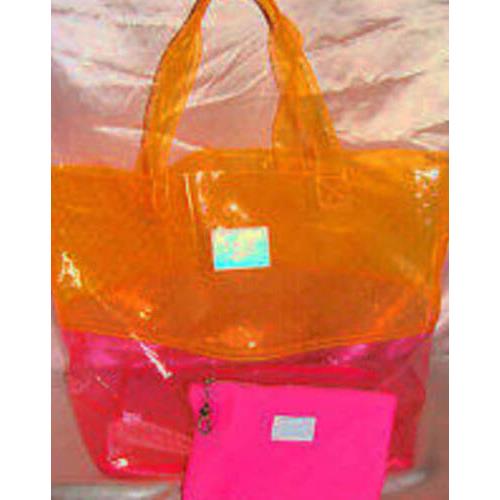 Victorias Secret Pink Neon Color Block Jelly Tote Beach Bag Carrie On