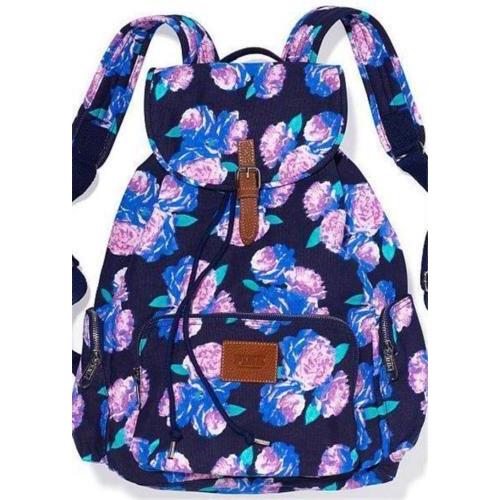 Victorias Secret Stunning Blue Floral Full Size Backpack School Gym Tote Bag