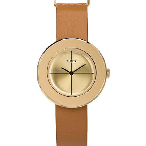 Timex TW2T51300 Women`s Analog Gold-tone Watch Brown Leather Strap