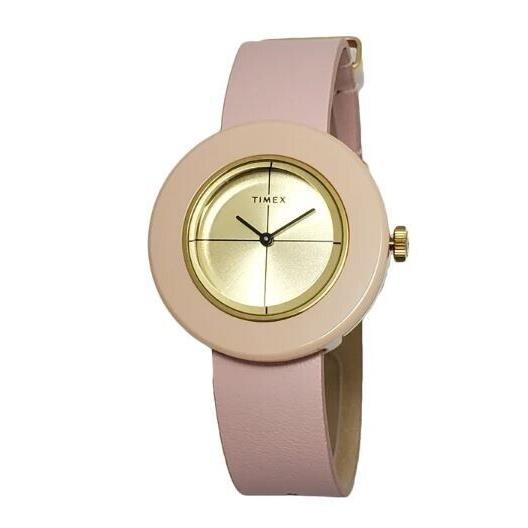 Timex Gold-tone Dial Pink Leather Strap 34 mm Women`s Watch TW2T93000