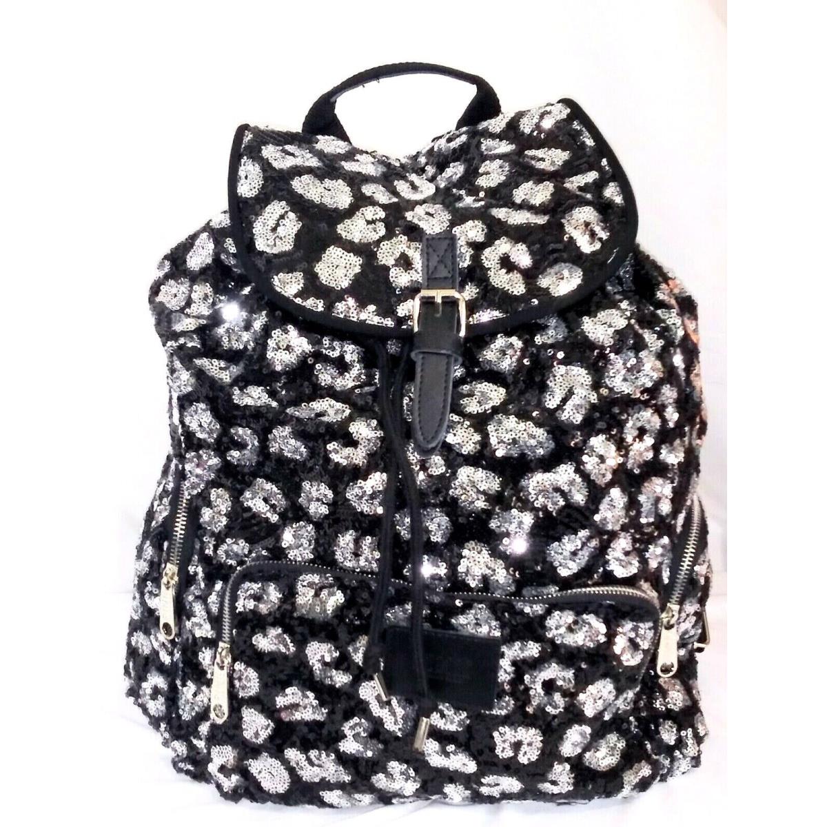 Victorias Secret Pink Black Leopard Sequins Bling Large Duffel Backpack Bag