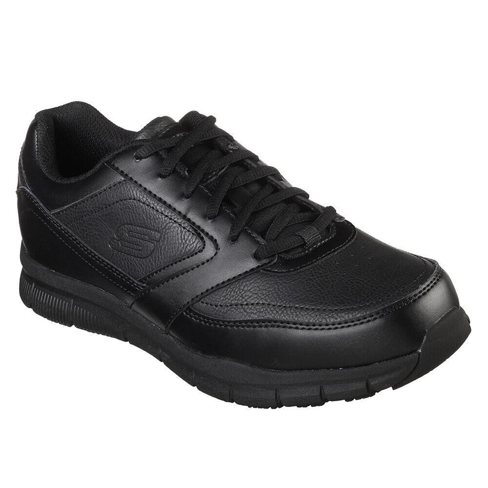 Mens Skechers Work Slip Resistant EH Nampa Athletic Black Leather Shoes Medium/Regular