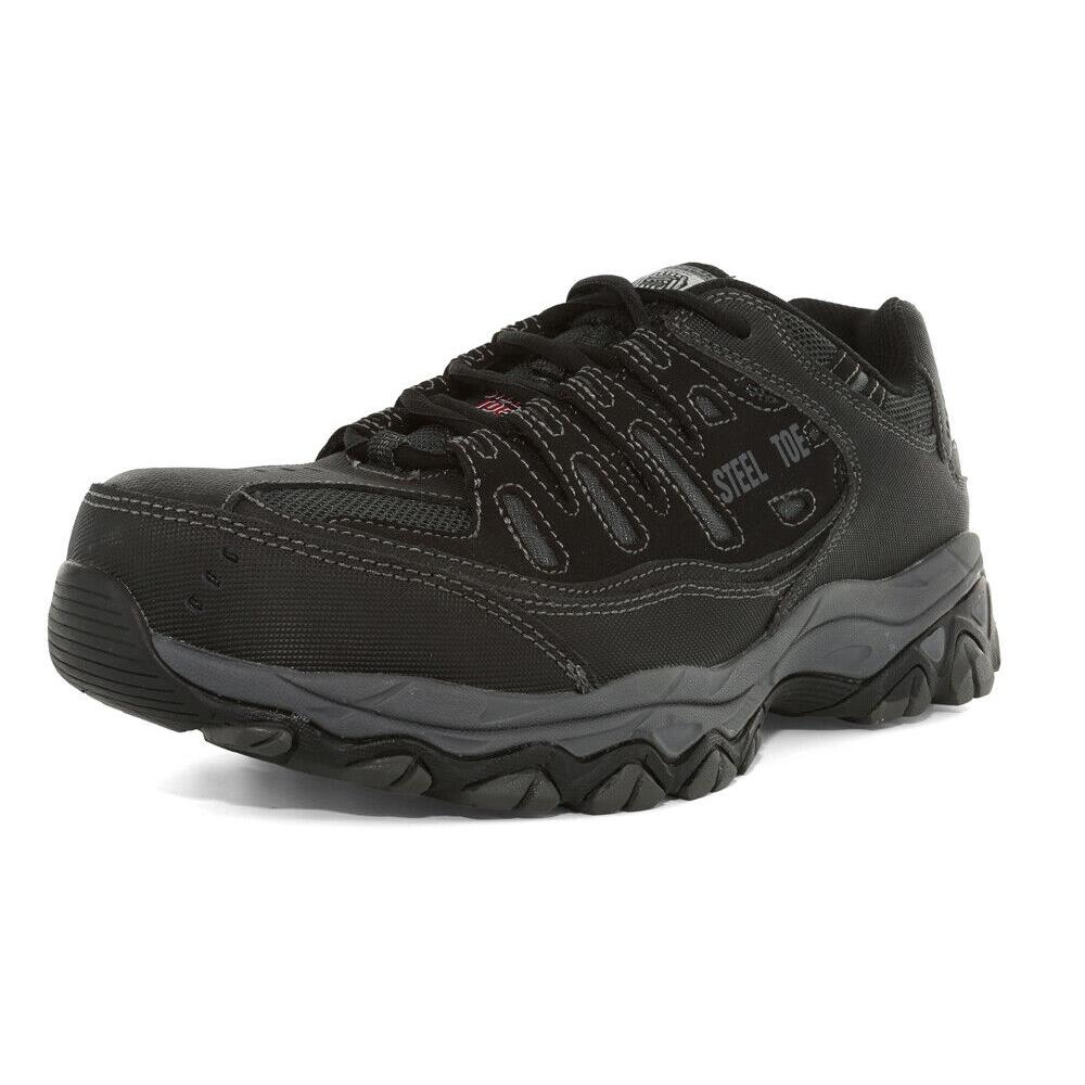 Mens Skechers Work Steel Toe Relaxed Fit EH Crankton Black Leather Shoes