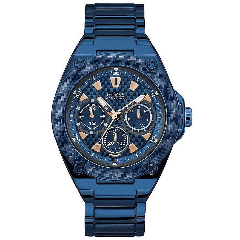 Men`s Guess Stainless Steel Blue Plated Multifunction Watch W1305G4 - Blue