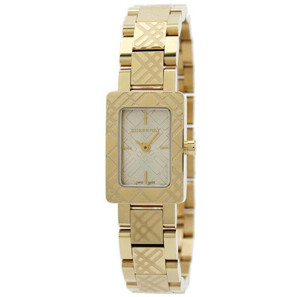 Burberry Engraved Plaid Checked Signature Gold Tone Steel Watch BU1171