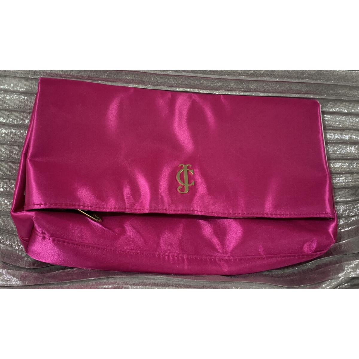 Juicy Couture Sassy Clutch Satin Bag Hot Pink W Black White Stripes Travel