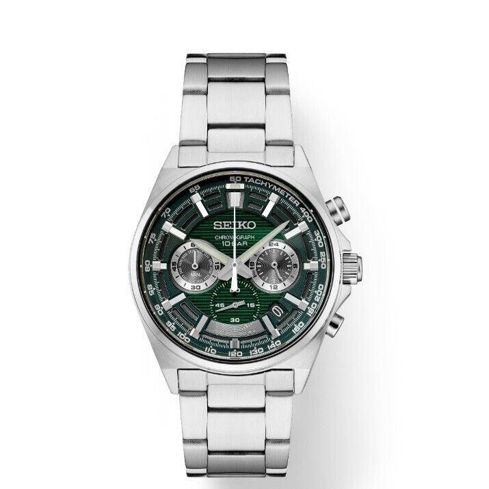 Seiko Essentials Green Chronograph Dial Stainless Steel Men`s Watch SSB405
