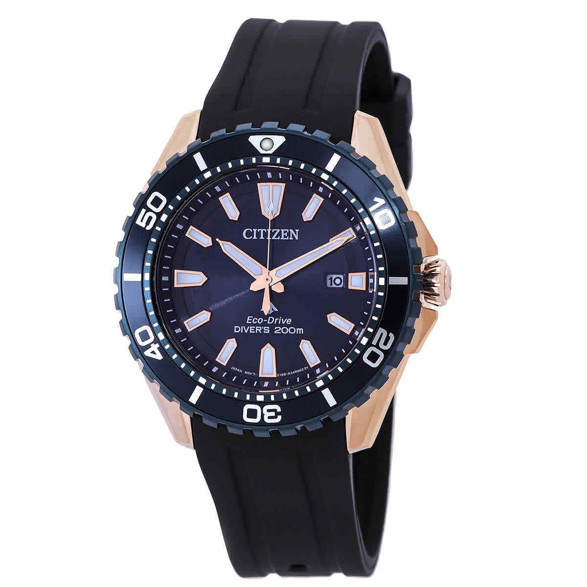 Citizen Promaster Dive Eco-drive Blue Dial Men`s Watch BN0196-01L - Dial: Blue, Bezel: Rose Gold-tone