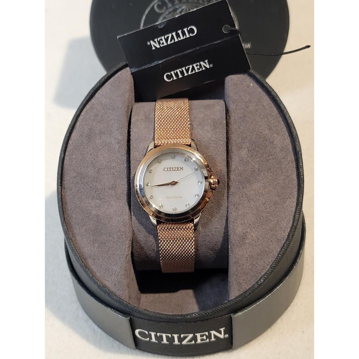 Citizen EM0796-75D Ceci Eco-drive Mother-of-pearl Dial Diamond Ladies Watch -new