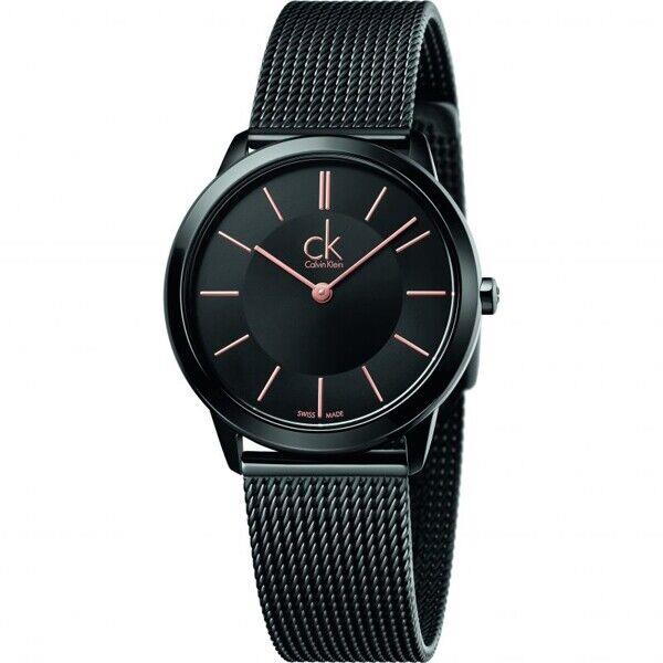 Calvin Klein K3M22421 Womens Minimal Black Mesh Strap Watch