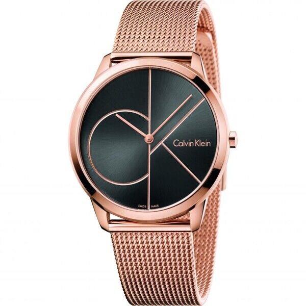 Calvin Klein K3M21621 Minimal Rose Gold Mesh Black Dial Unisex Watch