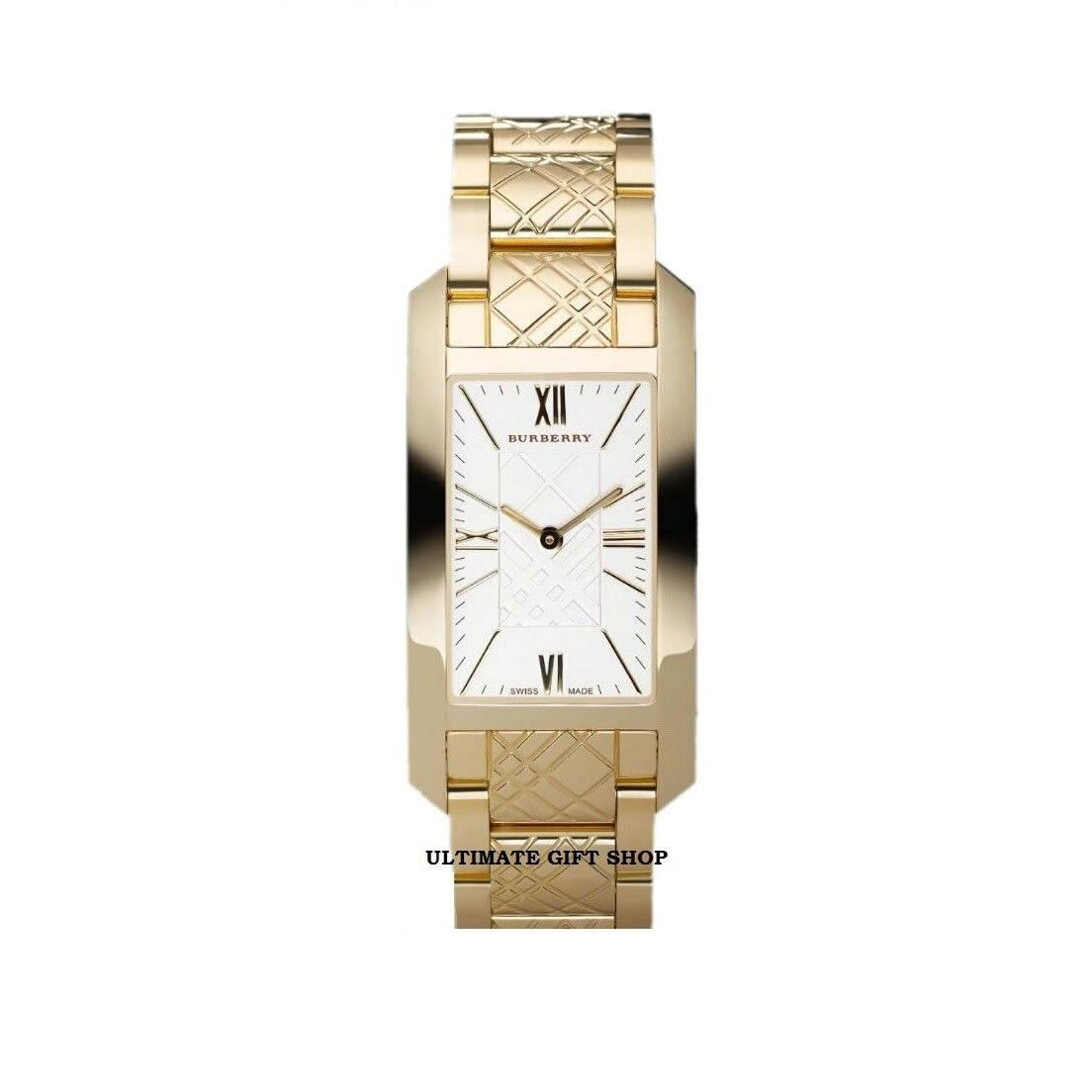 Burberry Gold Tone Engraved Med Dial and Heritage Checked Strap Watch BU1092