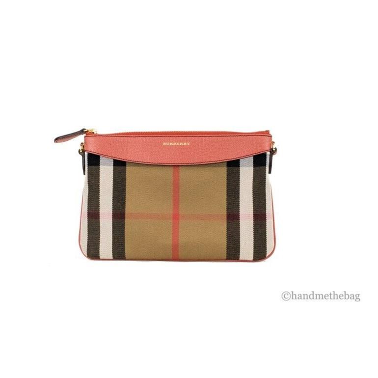 Burberry Peyton House Check Derby Cinnamon Red Grain Leather Pouch Crossbody Bag