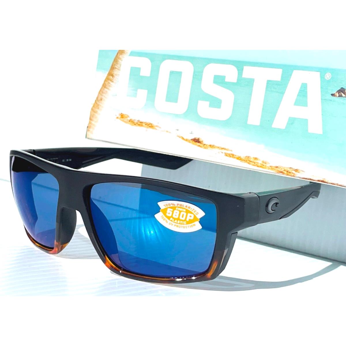 Costa Del Mar Bloke Matte Black Tort Fade Polarized Blue 580P Sunglass Blk 181