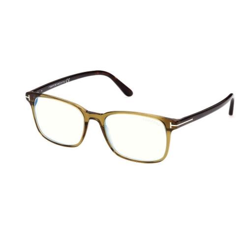 Tom Ford FT5831-B 096 Shiny Transparent Olive/blue Block Square Men`s Eyeglasses