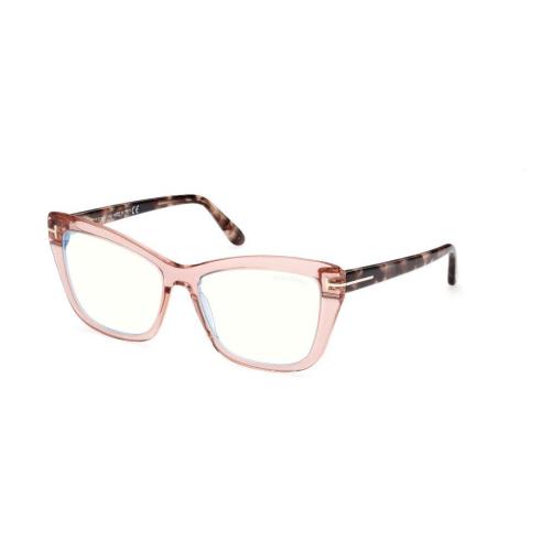 Tom Ford FT5826-B 072 Shiny Transparent Rose/blue Block Cat-eye Eyeglasses