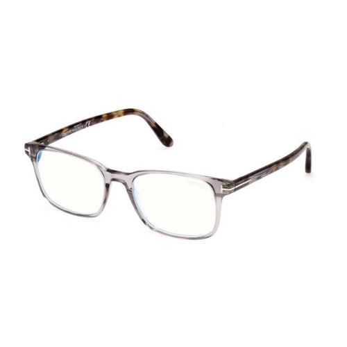 Tom Ford FT5831-B 020 Shiny Transparent Grey/blue Block Square Men`s Eyeglasses