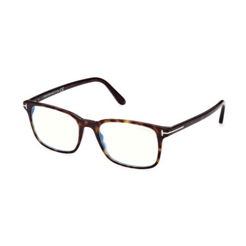 Tom Ford FT5831-B 052 Shiny Dark Havana/blue Block Square Men`s Eyeglasses