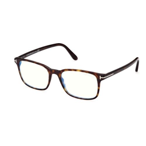 Tom Ford FT5831-F-B 052 Shiny Dark Havana/blue Block Square Men`s Eyeglasses