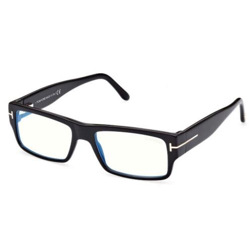 Tom Ford FT5835-B 001 Shiny Black/blue Block Rectangular Men`s Eyeglasses