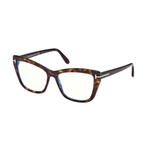 Tom Ford FT5826-B 052 Dark Havana/blue Block Cat-eye Women`s Eyeglasses