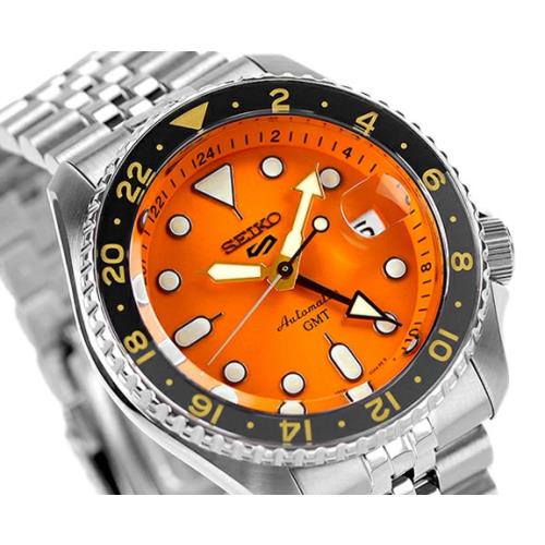 Seiko 5 Sports Automatic Men`s Orange Dial Gmt Sports Watch SSK005