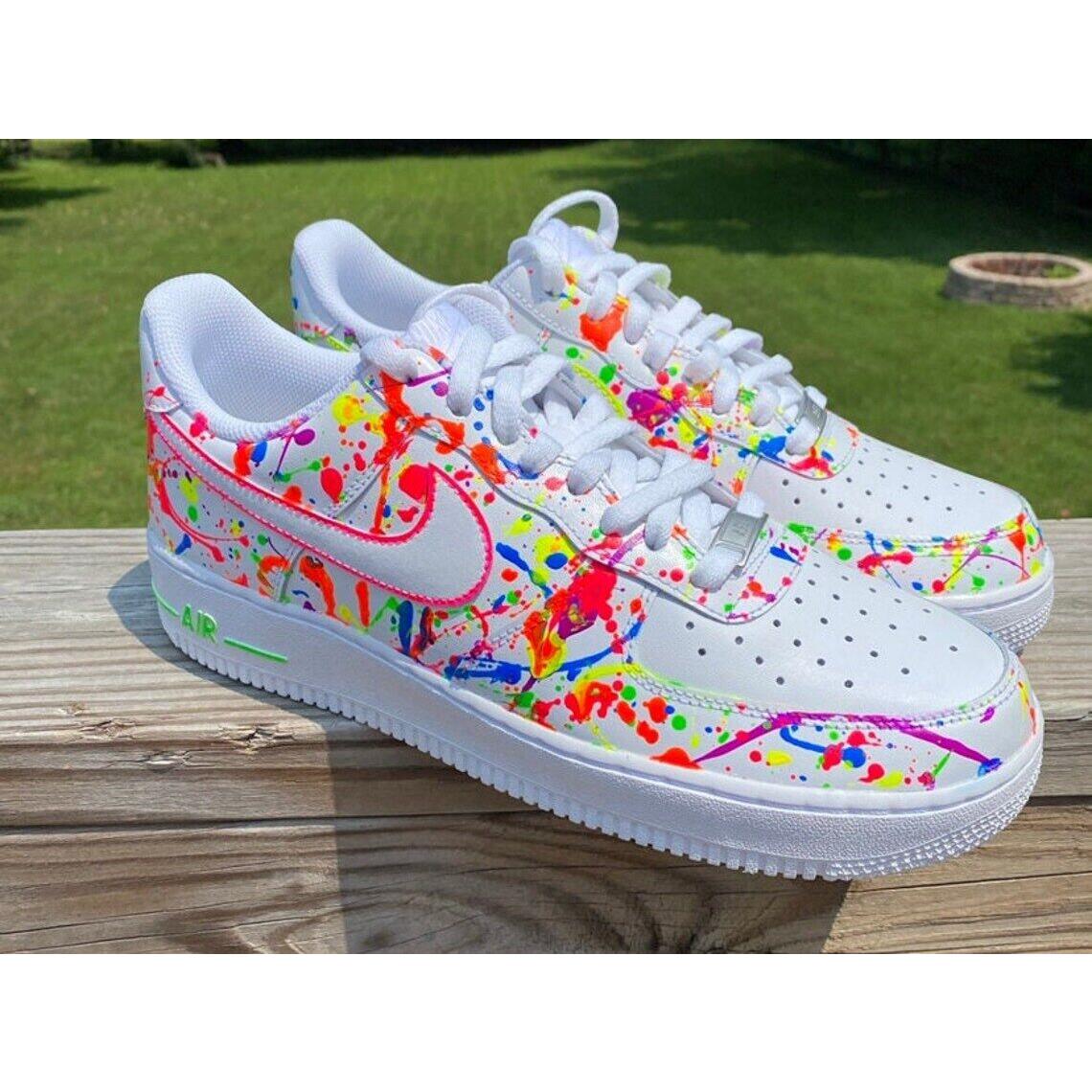 Nike Air Force 1 Custom Fiery Neon Splatter Graffiti White Shoes Men  Women Kid