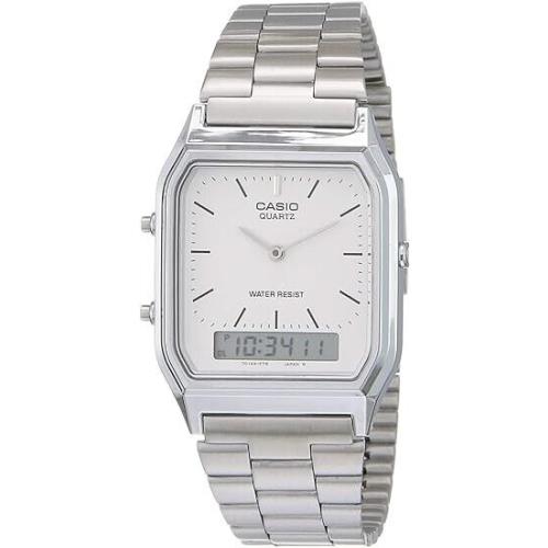 Casio AQ-230A-7D Silver Core White Dual Time Stainless Steel Band Watch AQ230A