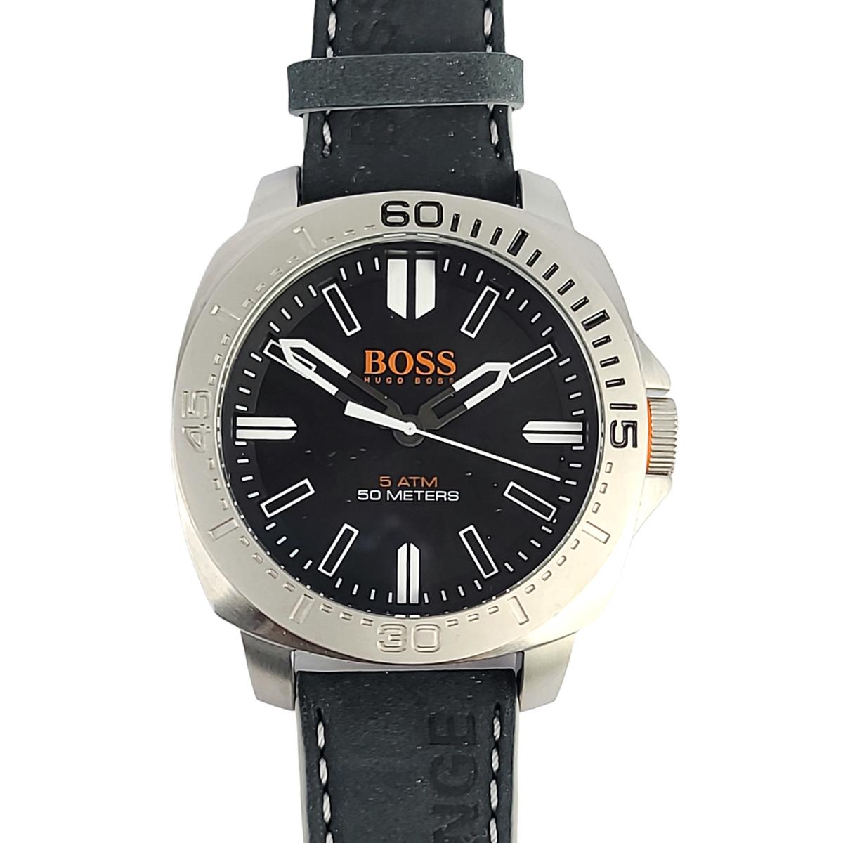 Hugo Boss Orange Men`s Quartz Watch Sao Paulo Black Dial Leather Strap 1513295