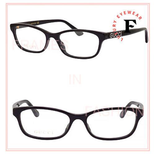 Gucci 0730 Black Crystal Logo Thin Rectangular Eyeglasses 50mm GG0730O 005 Frame - 005, Frame: Black