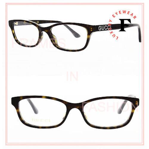 Gucci 0730 Brown Crystal Logo Thin Rectangular Eyeglasses 50mm GG0730O 006 Frame - Frame: Brown