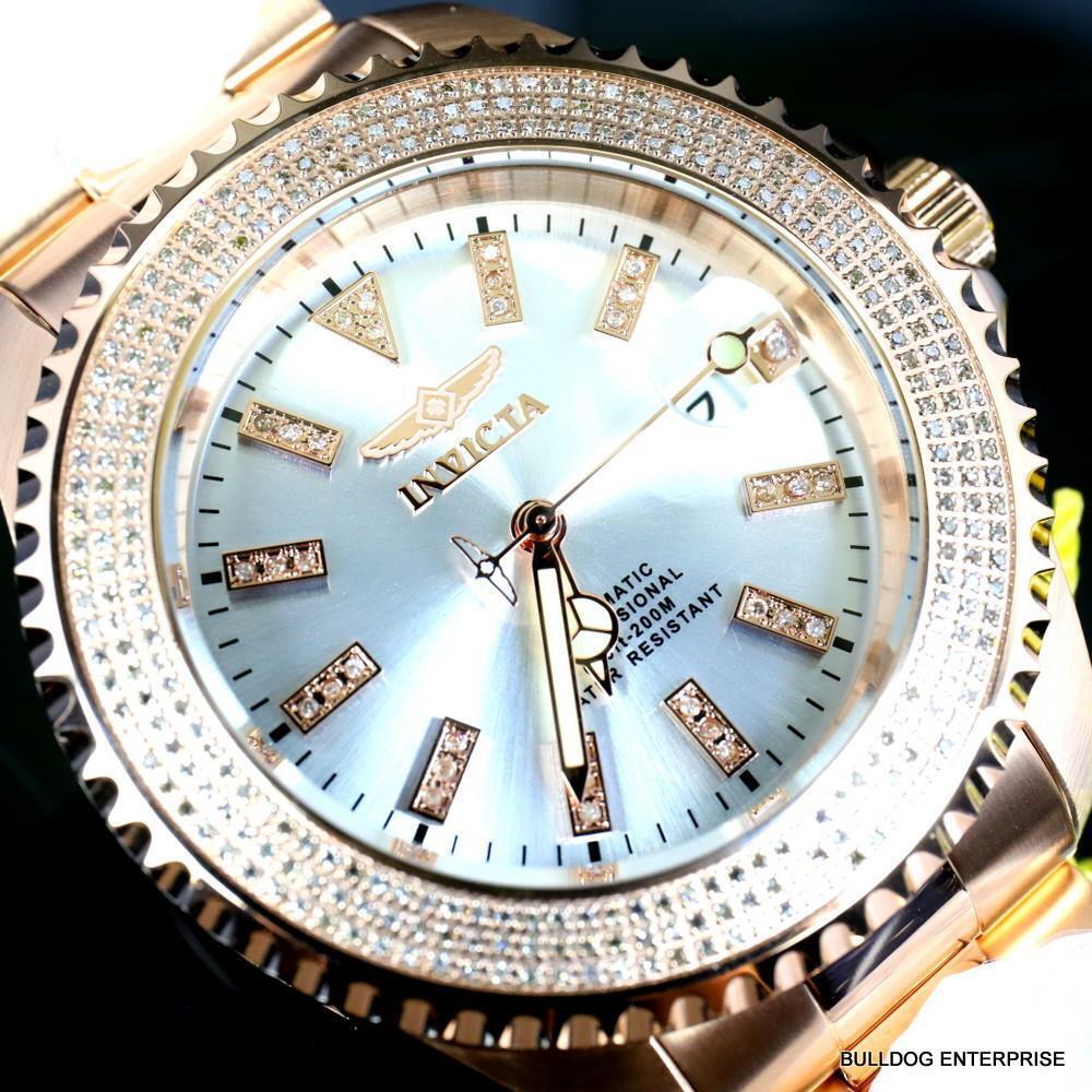 Invicta Pro Diver Automatic1.40 Ctw Diamond Rose Gold Plated Silver Watch