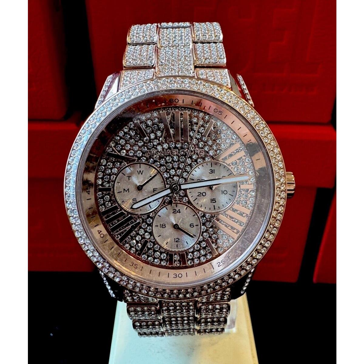 Michael Kors Bradshaw Multifunction Rose Gold Pave Stainless Steel Watch MK6933 - Dial: Rose Gold, Band: Pink, Silver, Bezel: Rose Gold