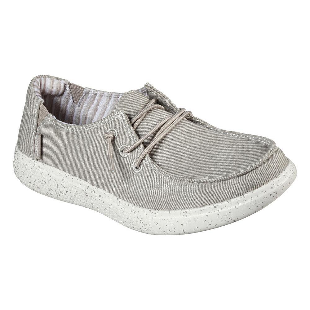 Womens Skechers Bobs Skipper Summer Life Tan Taupe Canvas Shoes - Tan