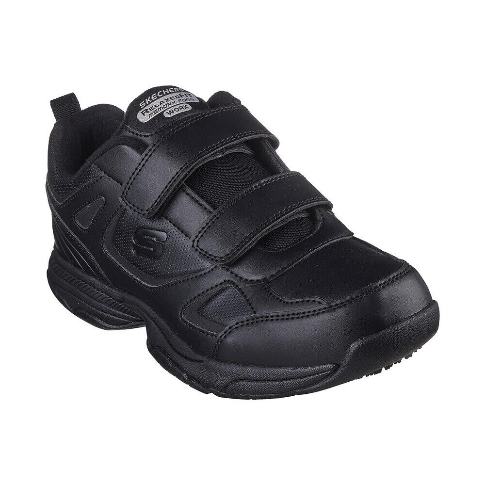 Mens Skechers Dighton Rolind Slip Resistant Black Leather Runner Shoes Medium/Regular