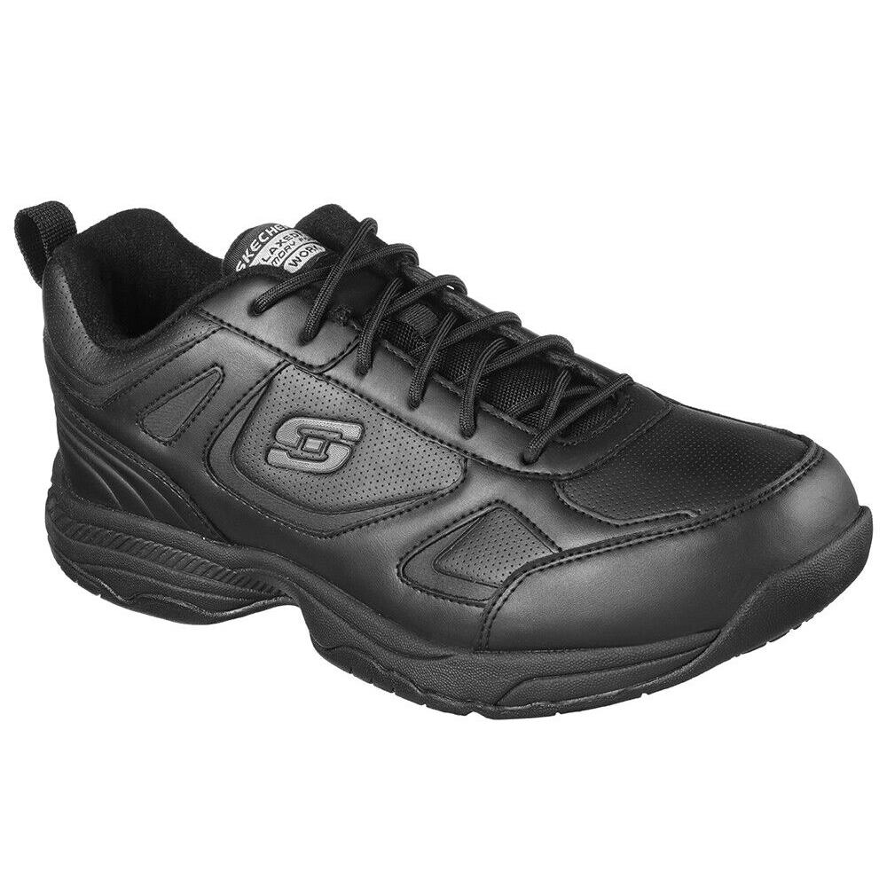 Mens Skechers Work Slip Resistant EH Relaxed Fit Dighton Black Leather Shoes Medium/Regular